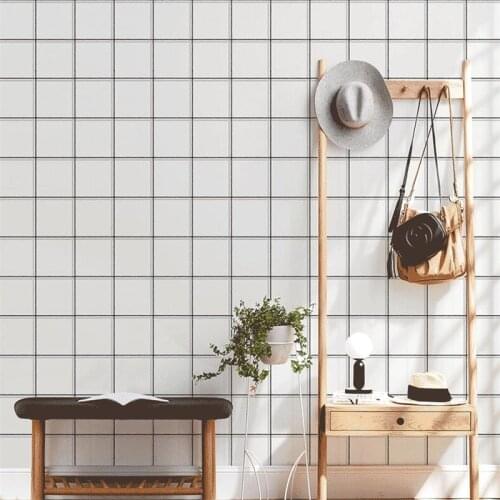 Beibehang Square black and white living room bedroom Korean clothing store wallpapers Modern minimalistic square plaid Nordic