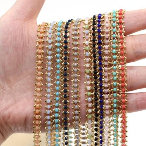1 m Handmade Copper Chain 6mm Crystal Beads for Woman Gifts Jewelry Findings DIY Necklace Bracelet Accessories