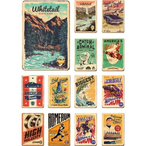 Vintage Metal Plate of Whitetail State Park Catch The Biggest Fish American Dream for Bar Decoration Shabby Chic Home Decor