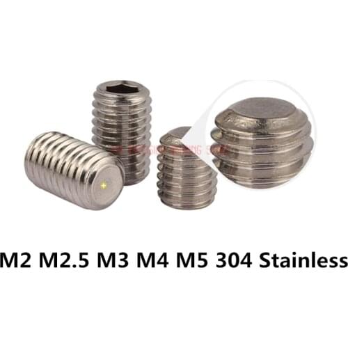 Vis 50pcs Din913 M2 M2.5 M3 M4 M5 304 Stainless Steel Metric Thread Grub Screws Flat Point Hexagon Socket Set Headless Hw070