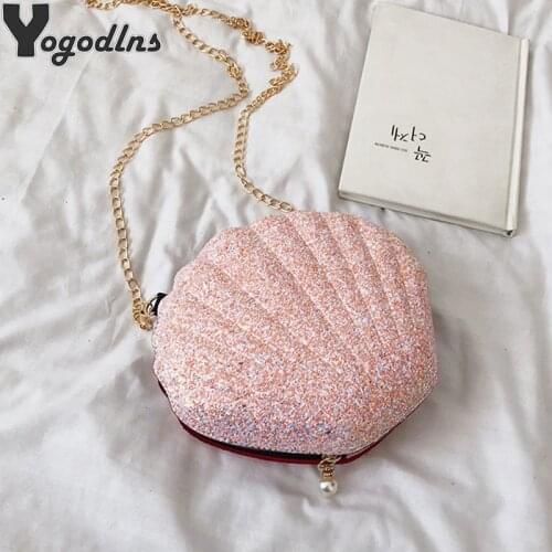 Sweet Laser Sequin Pearl Shell Bags Lady Messenger Bag Female Chain Shoulder Bag Ladies Pouch Bag Hard Summer Bags Small Purse