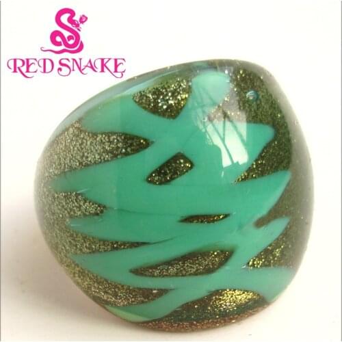 RED SNAKE Fashion Ring Pure Handmade Golden sand bottom color with dark green Crossed Wires Murano Glass Rings