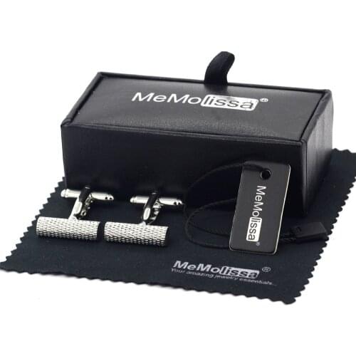 MeMolissa Display Box Cufflinks Minimalist Style Silver Cylinder Cufflinks Mens Business Cufflinks Free Tag & Wipe Cloth