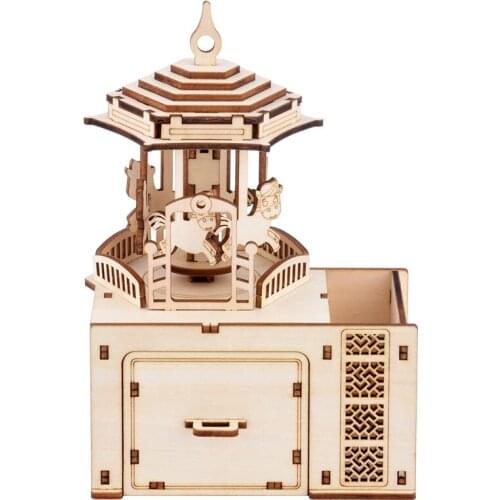 Diy Handmade Carousel Music Box Pen Holder, 3D Three-Dimensional Puzzle Toy Model, Puzzle Creative Decompression Gift