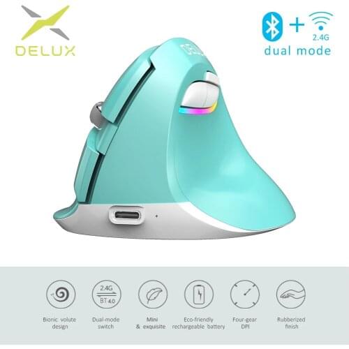 Delux M618 Mini Bluetooth 2.4GHz RGB Rechargeable Silent click Mice for Office Gaming Wireless Mouse Ergonomic Vertical Mouse
