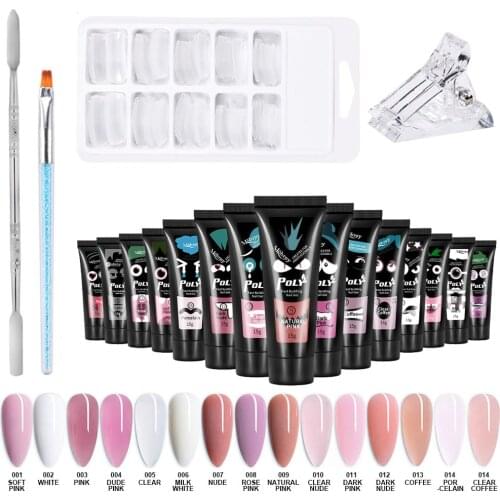 5pcs/lot Poly Extension Nail Gel Kit All For Manicure Set Fast Building Gel Brush&Pusher With Clip Finger Extend Mold Gel Polish