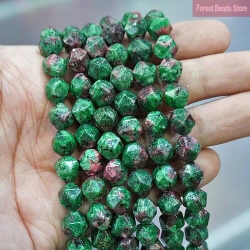 Natural Stone Faceted Epidote Zoisite Jasper Loose Spacers Beads DIY Bracelet Accessories for Jewelry Making 14" Strand 6 8 10MM