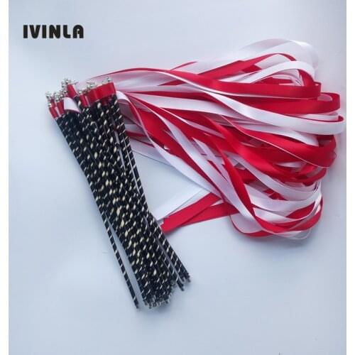 New Arrived red and white wedding ribbon stick wands Ribbon Streamers with spiral handle for wedding decoration