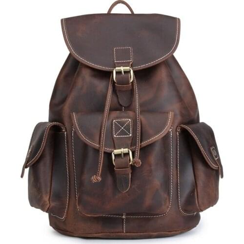 New backpack retro backpack men and women bag top layer leather Genuine Leather Cowhide old style crazy horse skin bag