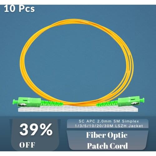10PCS SC Apc Fiber Optic Patch Cord 1/3/5/10/20/30M Single Mode Simplex 2.0mm FTTH Jumper Cable
