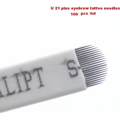 PCD 21 U Pins Flat Blades For Professional Permanent Makeup Eyebrow Pen Manual Tattoo Needles Supply Free Shipping 100 pcs /lot