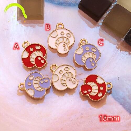 Charms for Jewelry making Cute Mushroom Charm Pendant 10pcs Cartoon Mushrooms Enamel Charms Pendants Gold Metal Findings