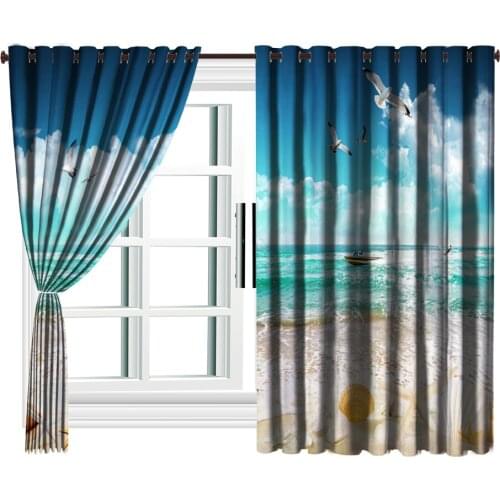 Custom 3D Curtain Dolphins Swim On Beautiful Beach Starfish Shells Living Room Bedroom Beautiful Practical Shade Curtains