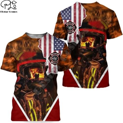 PLstar Cosmos Amazing Cool Firefighter 3D Print Fashion Summer T-Shirts Flag Short-Sleeve Tee Men/Women Casual Streetwear Q53