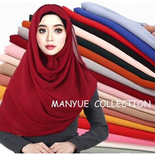 Plain Bubble Chiffon Hijab Scarf Women Wrinkle Chiffon Head Scarf Shawls Pashmian Pleated Muslim Wraps Muslim Hijabs Scarves