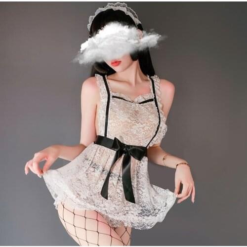 Sexy Woman Lovely Underwear Lingerie Hair Hoop + Neck Ring + Apron +T Pants