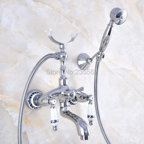 Chrome Bath Faucets Wall Mounted Bathroom Basin Mixer Tap With Hand Shower Head Bath & Shower Faucet lna750
