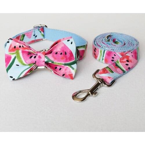 Dog Collar with Names Engraved Custom Cute Watermelon Printing Dog Collar and Leash Set Quick Release Dog Collar for Puppy Girl
