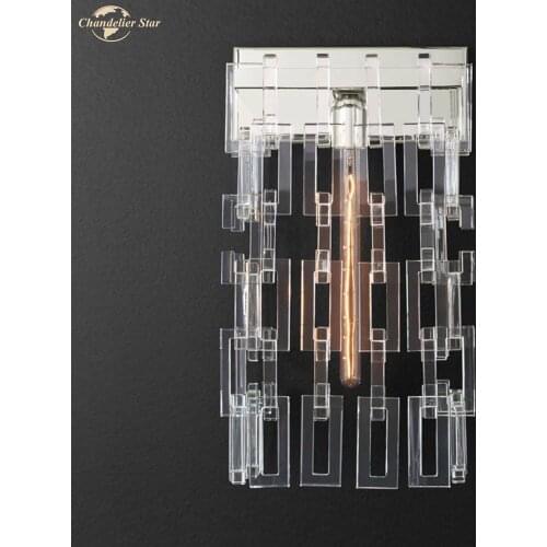 Modern Industrial K9 Crystal Wall Lamp for Foyer Bathroom Bedroom Kitchen Loft Staircase Corridor Art Deco Square Wall Sconce