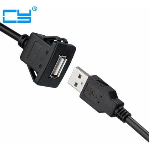 USB 2.0 Male to Female AUX Flush Panel Mount Extension Cable for Car Truck Boat Motorcycle Dashboard (Square Head) 1m/2m