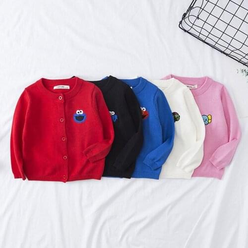 Knitwear Cardigan Sweater Spring Winter Baby Children Sesame Street Embroidery Pattern Boy Girls Knitted Sweater Kids Coat Tops