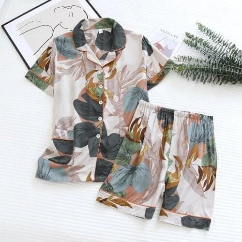 Japanese Simple Short Pajamas Women 100% Cotton Short Sleeves Shirt+Shorts 2 Pieces Pyjamas Ensembles Femmes Sleepwear Homewear