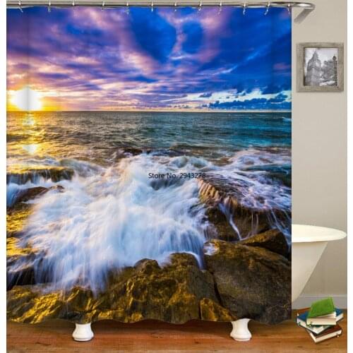 Forest Landscape Bathroom Curtain 3D Natural Scenery Waterfall Printing Shower Curtains Waterproof Polyester Home Decoration