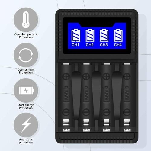 LCD Battery Charger 4 Slot Battery Charger for AA AAA NI-MH NI-CD Batteries with USB Digital Intelligent Battery Charger