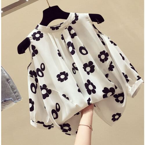 Womens Spring Summer Chiffon Blouses Shirt Womens Short Sleeve Printed O-neck Patchwork Off Shoulder Korean Tops SP181