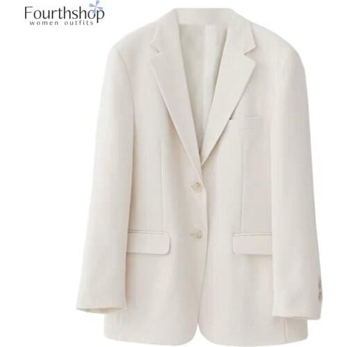 2020 Fashion Chic Blazer Jacket Women Long Sleeve Loose Notched Jackets and Coats Spring Autumn Black Beige Outwear Plus Size XL