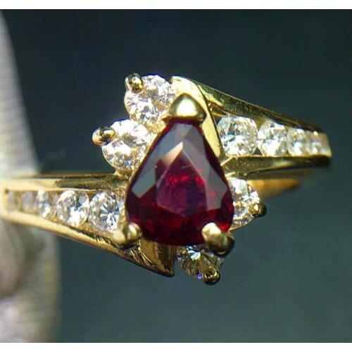 Ruby Ring Pure 18 K Gold Jewelry Real Natural 1ct Red Ruby Diamond Jewelry Anniversary Females Rings for Womens Fine Rings