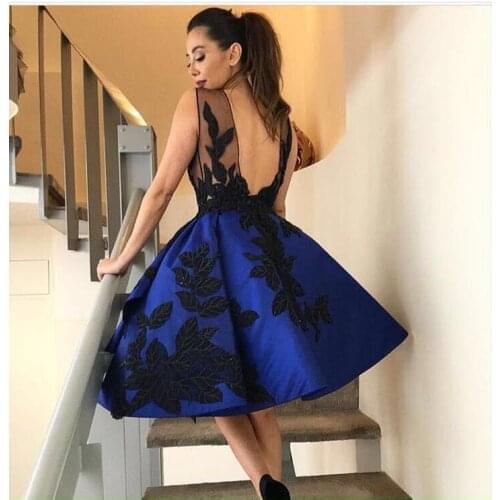 Royal Blue Short Prom 2018 Scoop Vestidos De Baile Sheer Top Party Gown Backless Ball Gown Graduation bridesmaid dresses