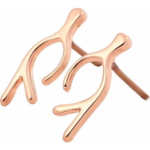 1Pair Cute Tiny Brass Antler Studs Earrings Brincos Jewelry Silver Gold Rose Gold-color Metal Earings For Women Gift