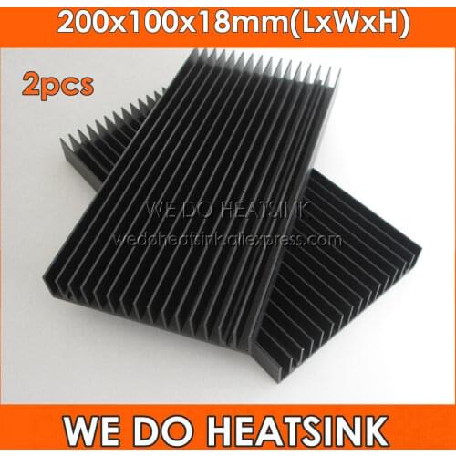 WE DO HEATSINK 2pcs 200x100x18mm Large Black Anodized Aluminum Heatsink Cooler For LED Cooling