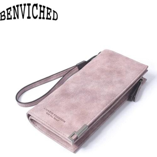 BENVICHED 2021 High Capacity Fashion Women Wallets Long Dull Polish Retro PU Leather Wallet Clutch Coin Purse R406