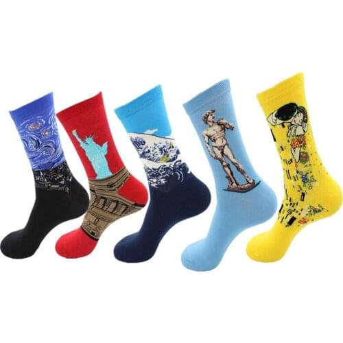 Hot sale! mens hip hop happy socks 5Pairs/lot van gogh socks man and male famous painting art socks for wedding christmas gift