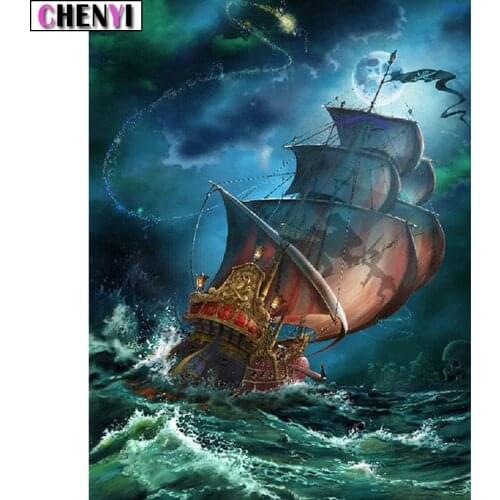 CHENYI 3D Diamond Embroidery Sailboats Diy Diamond Painting Waves Full Square Paint With Diamonds Home Decoration Accessories