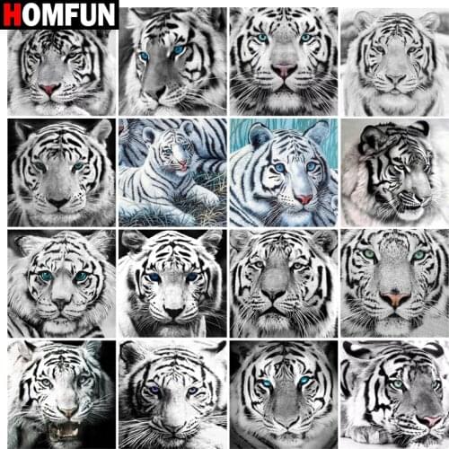 HOMFUN Full Square/Round Drill 5D DIY Diamond Painting "White tiger animal"3D Embroidery Cross Stitch 5D Home Decor Gift
