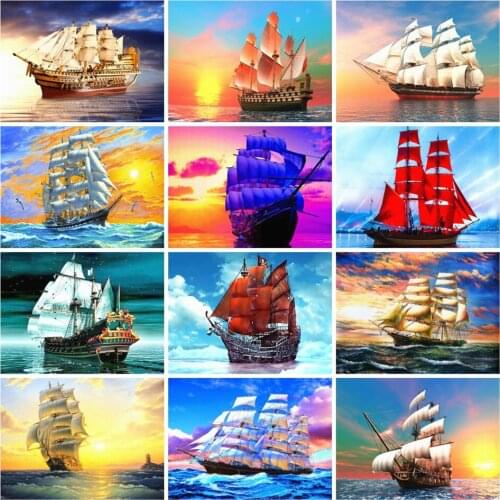 AZQSD Diamond Painting Full Square Sailboat Embroidery Landscape Mosaic 5d Handicrafts Gift Picture Of Rhinestones Home Decor