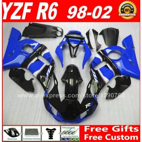 Blue black fairings Fit for YAMAHA R6 YZFR6 1998 1999 2000 2001 2002 plastic parts R6 98 99 00 01 02 fairing kits U7X5