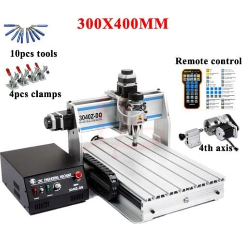 DIY CNC 3040Z-DQ USB Port 4Axis 300W Metal Milling Engraving Machine Wood Router Ball Screw ER11 Collects Auto-checking Tool Kit
