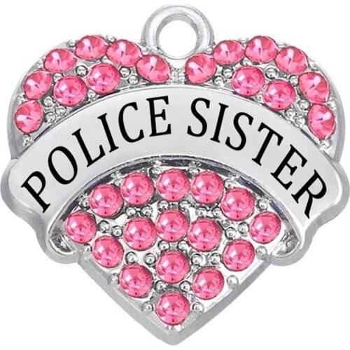 Double Nose Zinc Alloy Metal Crystal Police Sister Letters Heart Charms Pendants Accessories Diy Jewelry Makings For My Sister