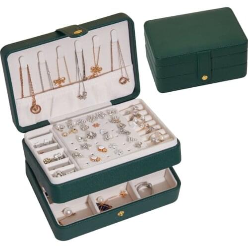 Double-layer Jewelry Box Ring Necklace Display Makeup Holder Cases PU Leather Jewelry Organizer Gift For Women De Joyas