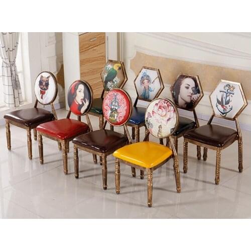 European dining chair simple iron art cafe table and chair retro hotel restaurant chair