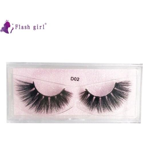 Flash Girl 1 Pair Real Mink Eyelashes D02 Cruelty Free Handmade Full Strip Lashes Wispy Natural Long Fake Eyelash Extension