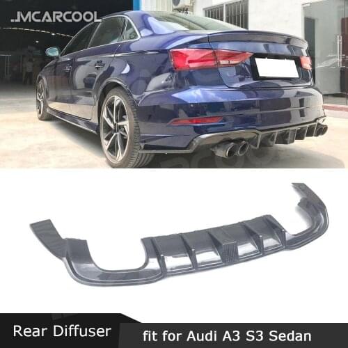 Carbon Fiber Rear Bumper Lip Diffuser with Lamp for Audi A3 Sline S3 RS3 Sedan 2017 -2019 Rear Bumper Hugger Car Styling