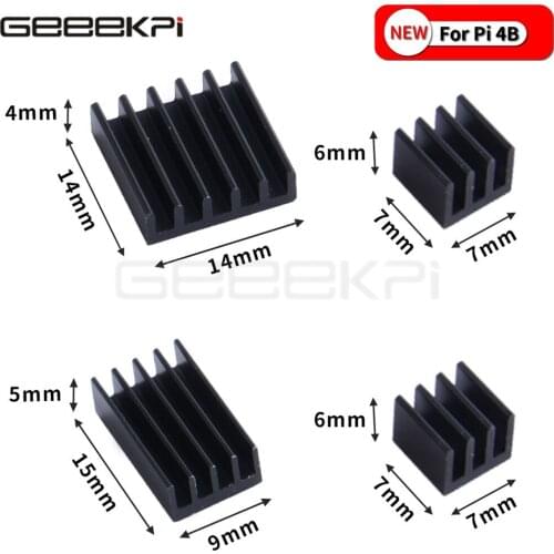 GeeekPi 52Pi New! 1 Set of 4 pcs Aluminum Black Heat Sink Black or 2 Set or 5 set Pack for Raspberry Pi 4B Pi 4 Model B