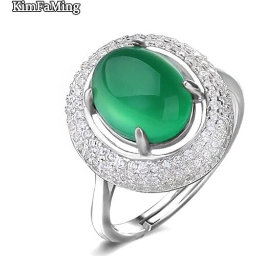 Classic Women Silver Open Rings with Natural Chalcedony Birthday Gifts Fine Jewelry OPR127