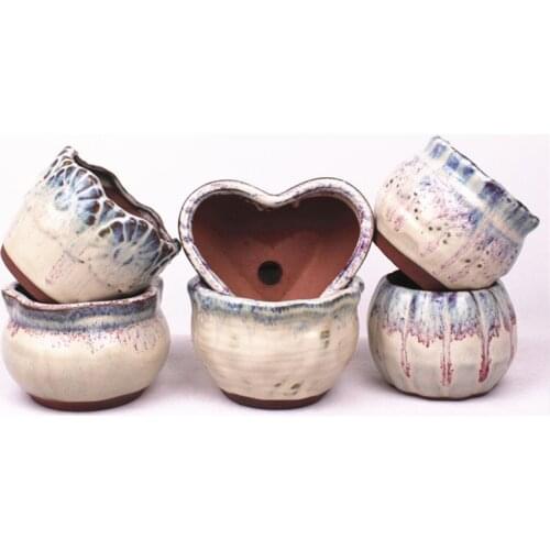 Korean Ins Love Heart Shape Ceramic Succulent Flower Pot Green Handmade Flowerpot Simple Creative Bonsai Pot Home Garden