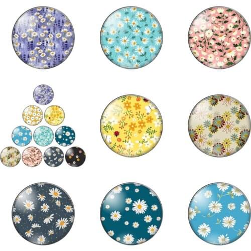 New Fashion Beauty Daisy Flowers 12mm/20mm/25mm/30mm Round Photo Glass Cabochon Demo Flat Back Making Findings